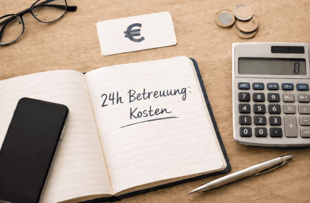 Ein Block mit einem Stift und Taschenrechner liegen auf einem Schreibtisch.